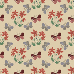 Flower and butterfly  ilustration vector seamless pattern.Great for wrapping paper,textile,fabric,and any prints.Eps10.