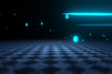 3D rendering. Black And White Checker floor Grunge Room. Checker floor empty space.