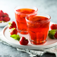 Refreshing homemade strawberry drink with mint