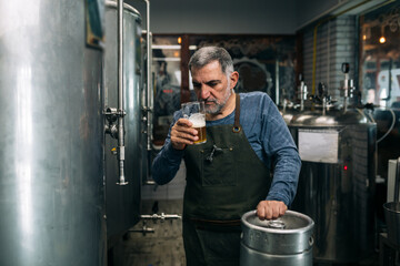 man working in mini craft brewery