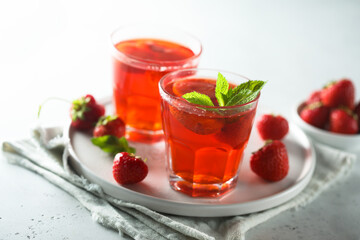 Refreshing homemade strawberry drink with mint