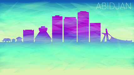 Abidjan Ivory Coast City Vector Silhouette Skyline. Broken Glass Abstract Geometric Dynamic Textured. Banner Background. Colorful Shape Composition.