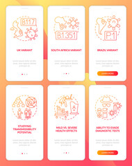 Virus mutations onboarding mobile app page screen with concepts. Illness treatment walkthrough 10 steps graphic instructions. UI, UX, GUI vector template with linear color illustrations