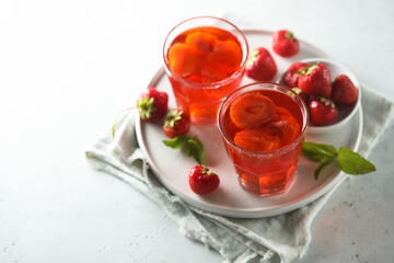 Refreshing homemade strawberry drink with mint