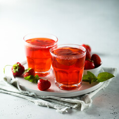 Refreshing homemade strawberry drink with mint