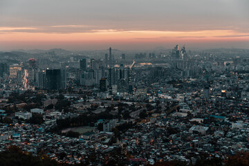Fototapeta premium Sunset view Seoul city skyline, South Korea.