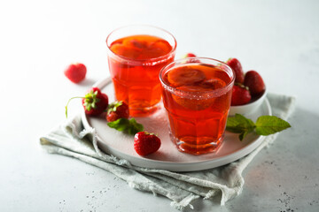 Refreshing homemade strawberry drink with mint