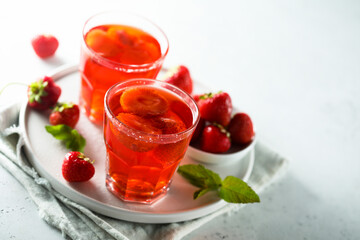 Refreshing homemade strawberry drink with mint