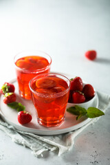 Refreshing homemade strawberry drink with mint