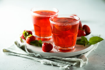 Refreshing homemade strawberry drink with mint