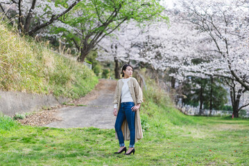 Fototapeta premium 桜と女性