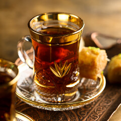 Traditional Turkish tea served with sweets
