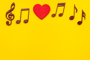 Musical notes with heart shape. Love music concept.