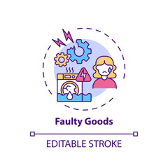 Faulty goods concept icon. Consumer rights violation claim idea thin line illustration. Unsatisfactory quality. Damaged goods refunding. Vector isolated outline RGB color drawing. Editable stroke