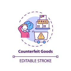 Counterfeit goods concept icon. Typical consumer rights violation claim idea thin line illustration. Item from lower quality components. Vector isolated outline RGB color drawing. Editable stroke