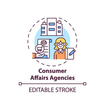 Consumer affairs agencies concept icon. Consumer protection service idea thin line illustration. Ensuring safety, raising loyalty customers. Vector isolated outline RGB color drawing. Editable stroke