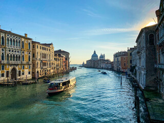 View of a vaporetto on the Grand Canal and Basilica Santa Maria della Salute from the Ponte...
