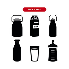 Milk bottles icons collection. Flat icons.