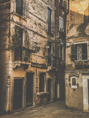 Old street in Venice, Italy, Vintage filtered