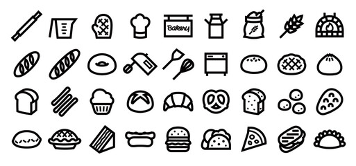 Bread and Bakery Icon Set (Bold outline version)
