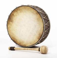 Fototapeta premium Generic traditional Ramadan drum and stick isolated on white background. 3D illustration