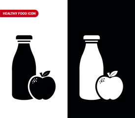 Vector image. Healthy food icon. Image of milk and an apple.