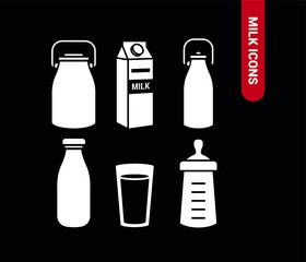 Milk bottles icons collection. Flat icons.