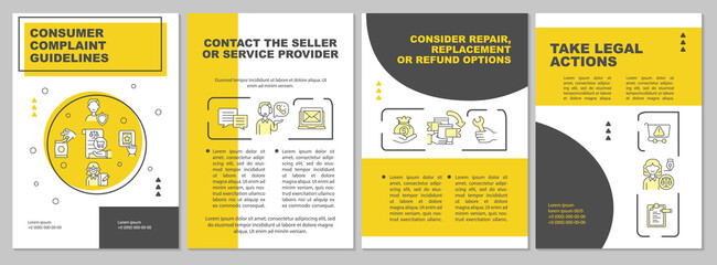 Consumer complaint guidelines brochure template. Consider repair. Flyer, booklet, leaflet print, cover design with linear icons. Vector layouts for presentation, annual reports, advertisement pages