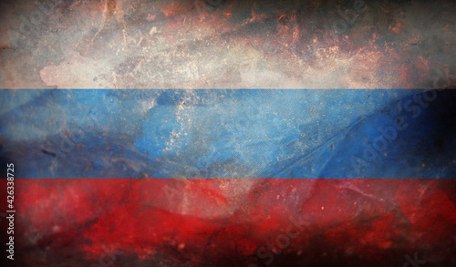 retro flag of Russia with grunge texture