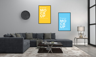 Realistic Frame Mockup of living room Interior sofa and couch with table