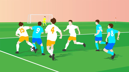 Soccer Offense and defense in the middle stage. Vector