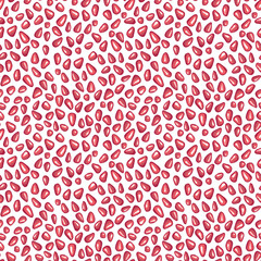 Vector hand drawn pomegranate seeds white and red seamless pattern print background.