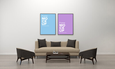 Realistic Frame Mockup of living room Interior sofa and couch with table