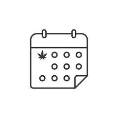 Calendar icon isolated on white background. Cannabis leaf symbol modern, simple, vector, icon for website design, mobile app, ui. Vector Illustration