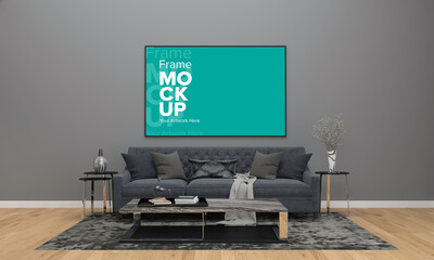 Realistic Frame Mockup of living room Interior sofa and couch with table