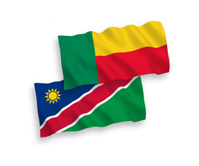 Flags of Republic of Namibia and Benin on a white background
