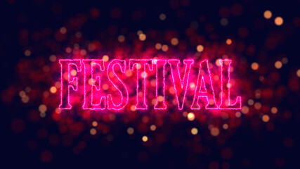 Festival. Word on the background of multicolored illumination. Image generated by computer program