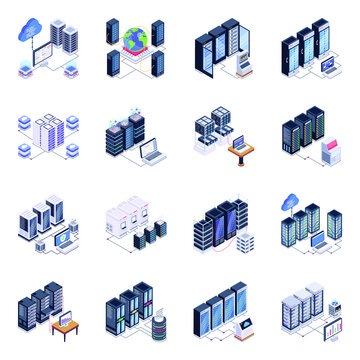 
Isometric Icons of Storage Servers in Modern Style Designs


