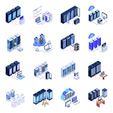 
Isometric Icons of Server Racks in Modern Style Designs


