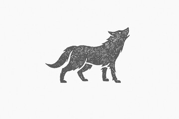 Black silhouette of wild wolf howling loudly as symbol wildlife hand drawn stamp effect vector illustration © provectors