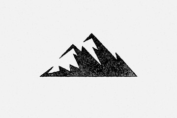Silhouette mountain range and ravine as symbol of nature exploration hand drawn stamp effect vector illustration