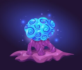 Magic mushroom in fantasy game style on dark background cartoon vector illustration design
