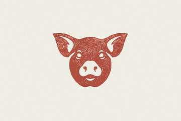 Pig head silhouette for meat industry hand drawn stamp effect vector illustration.