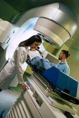 Cancer treatment in a modern medical private clinic or hospital with a linear accelerator....