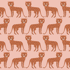 Cute cheetah. Funny spotted cat . African animals seamless pattern.