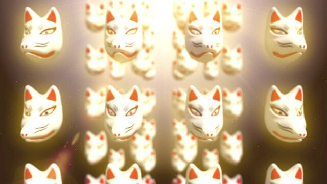 Japanese traditional style fox face mask loop animation