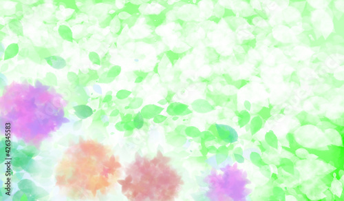 明るい日差しに輝くあじさいの花と鮮やかな緑色の葉 背景イラスト Wall Mural Rainowl