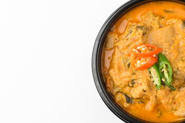 Bean curd stew on white background
