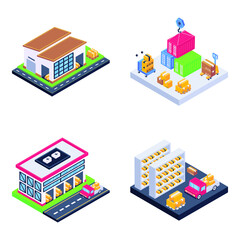 
Pack of Warehouses and Logistics Isometric Icons

