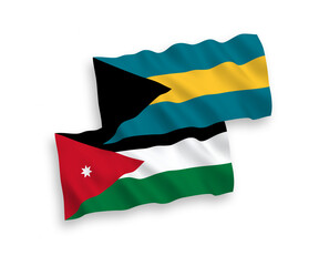 Flags of Hashemite Kingdom of Jordan and Commonwealth of The Bahamas on a white background